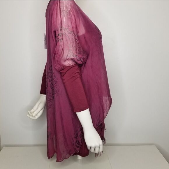 Made in Italy Women's Maroon Layered Sheer Top 3/4 Sleeve - Picture 9 of 15